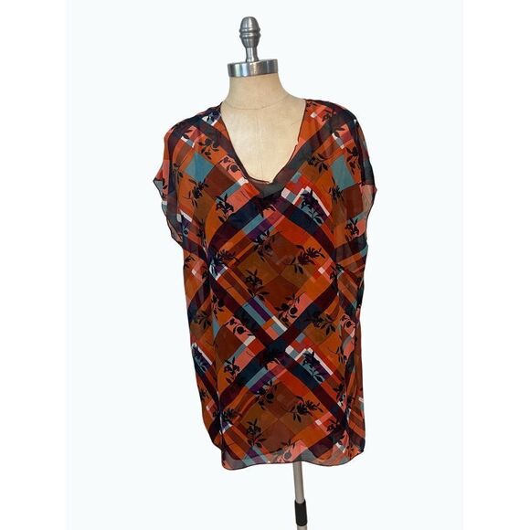 Cabi Oversized Blouse with Tank #3773 Lattice Top Zadie Flower Check Small - Picture 2 of 7